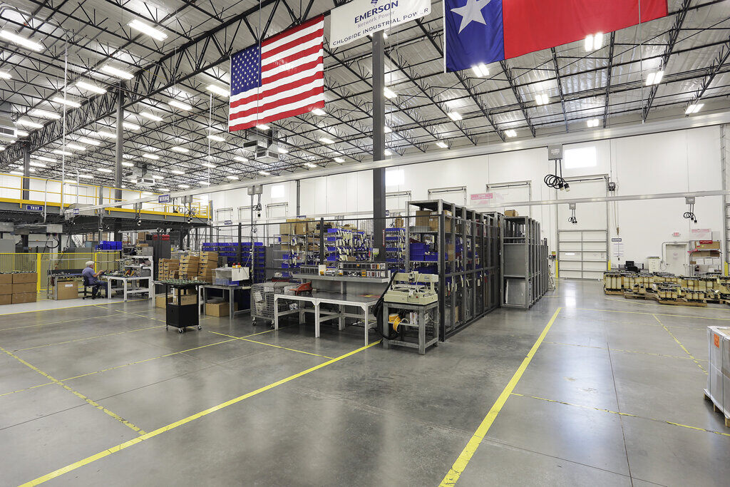 Close-up of electrical installations at Emerson Network Power industrial facility in Houston, TX