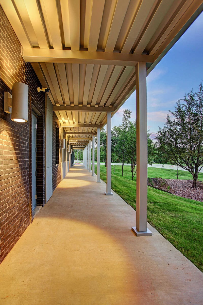 Spacious covered patio area of a commercial building renovated by GSD Construction in Houston, TX