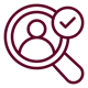 Icon of Person Under a Magnifying Glass with a Checkmark